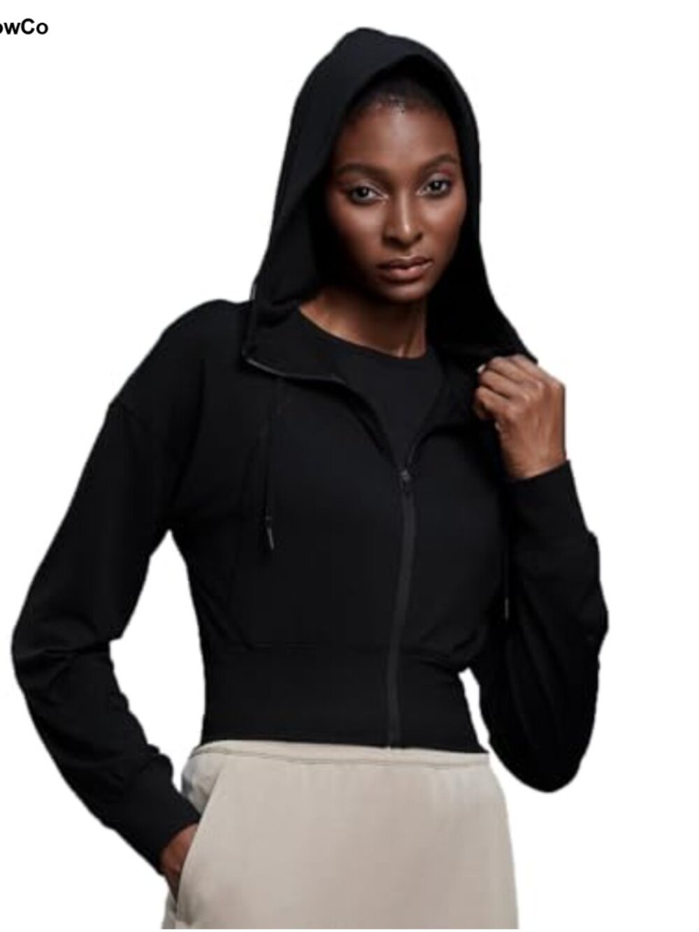 Women's Cropped Zip Up Hoodie Lightweight Nylon Spandex Workout Jacket